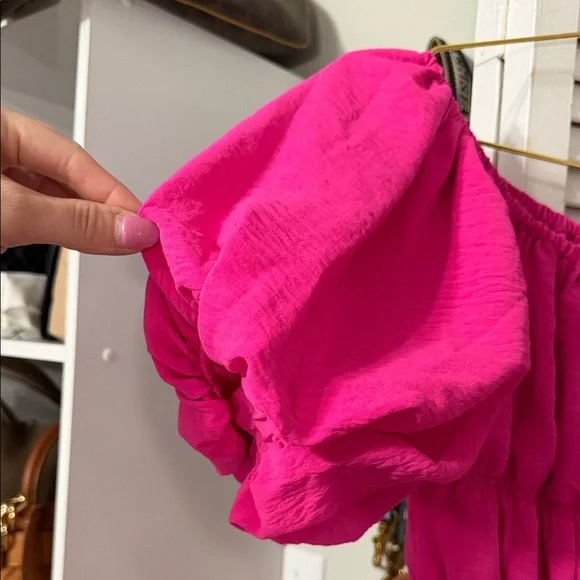 Hot Pink Puff Sleeve Dress size small - Picture 3 of 6